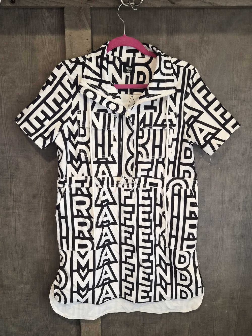 Fendi Black & White Logo-Print Mini Dress
